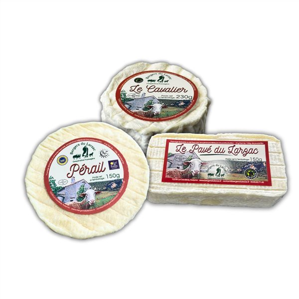 Nos douceurs, fromages de brebis, Pérail, Cavalier, Pavé et Trassou des Bergers du Larzac, Fabriqué en Aveyron