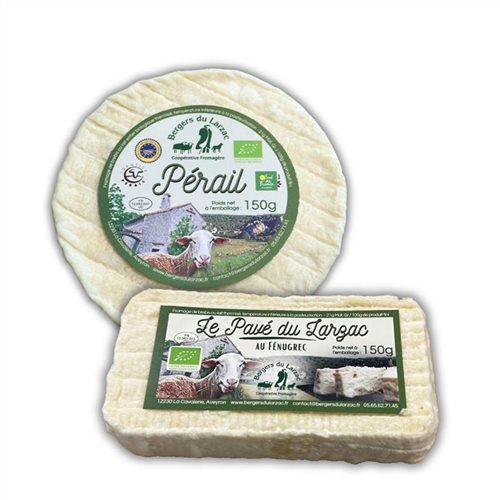 Nos douceurs, fromages de brebis bio, Le Pérail et le Pavé au fenugrec des Bergers du Larzac, Fabriqué en Aveyron