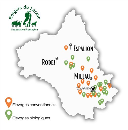 Carte des producteurs des Bergers du Larzac