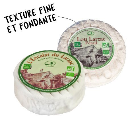 Nos crémeux, fromage de brebis bio, l'Encalat Bio et le Lou Larzac Pérail Bio des Bergers du Larzac, Fabriqué en Aveyron